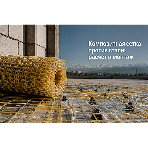 Стеклопластиковая композитная сетка для стяжки и кладки: сравнение со сталью, расчет и монтаж в Алматы